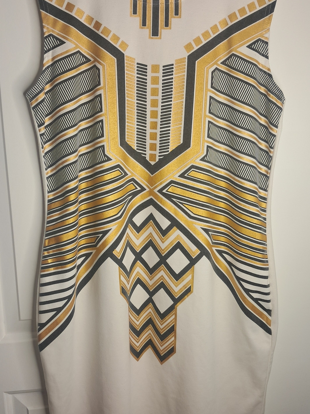 K. Jordan Gold Geometric Egyptian Pattern Bodycon Dress